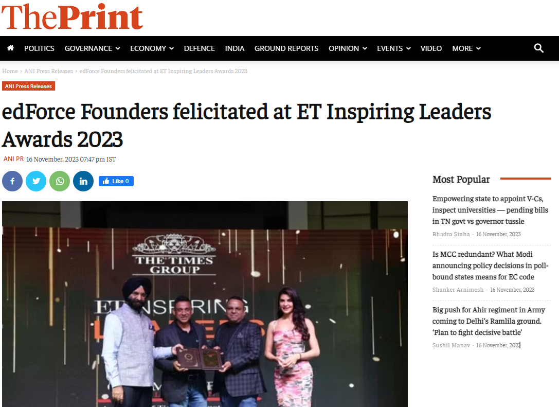 edForce Founders felicitated at ET Inspiring Leaders Awards 2023