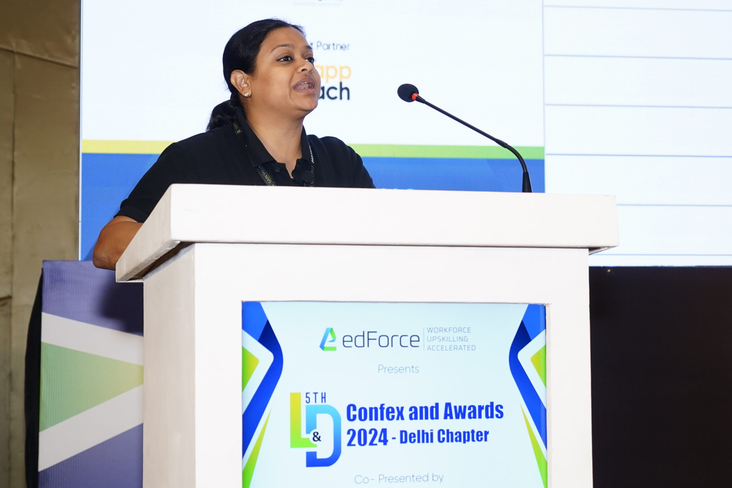 Guncha Mittal Head of Customer Success epresenting edForce on stage at the L&D Confex and awards 2024 DELHI