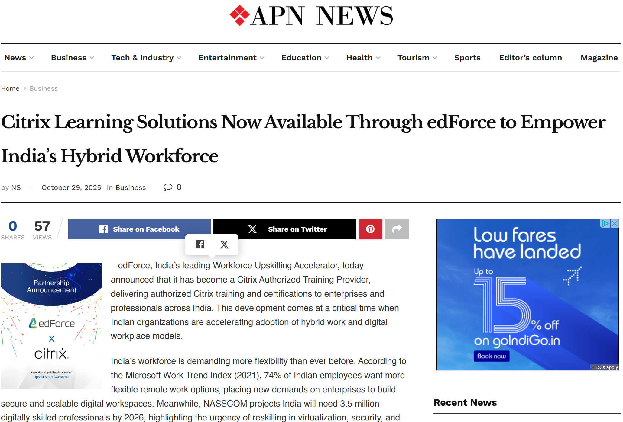 Citrix Learning Solutions Now Available Through edForce to Empower India’s Hybrid Workforce