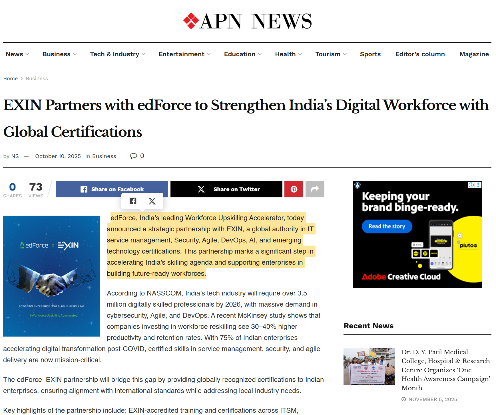 EXIN Partners with edForce to Strengthen India’s Digital Workforce with Global Certifications
