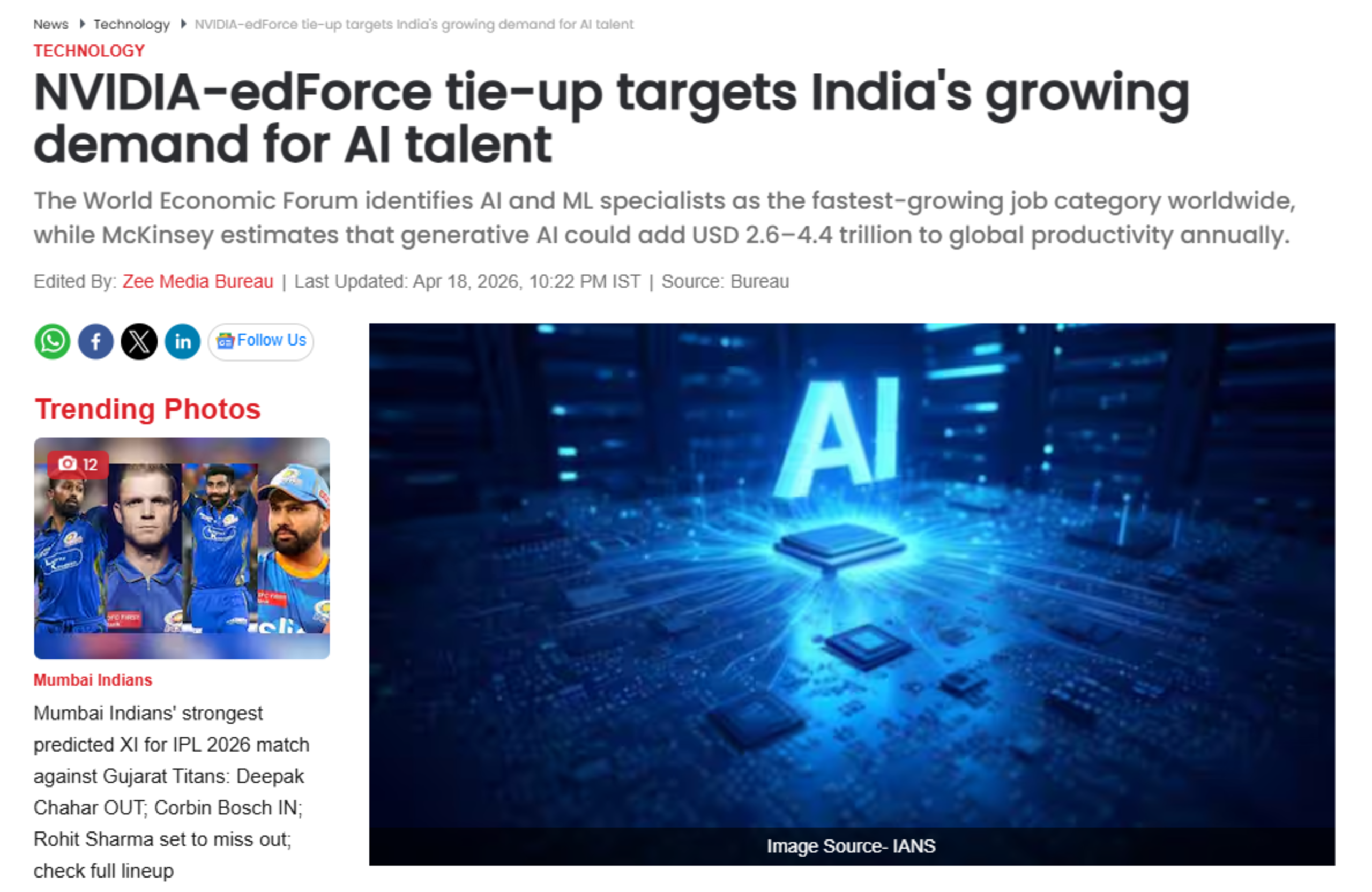 NVIDIA-edForce tie-up targets India's growing demand for AI talent