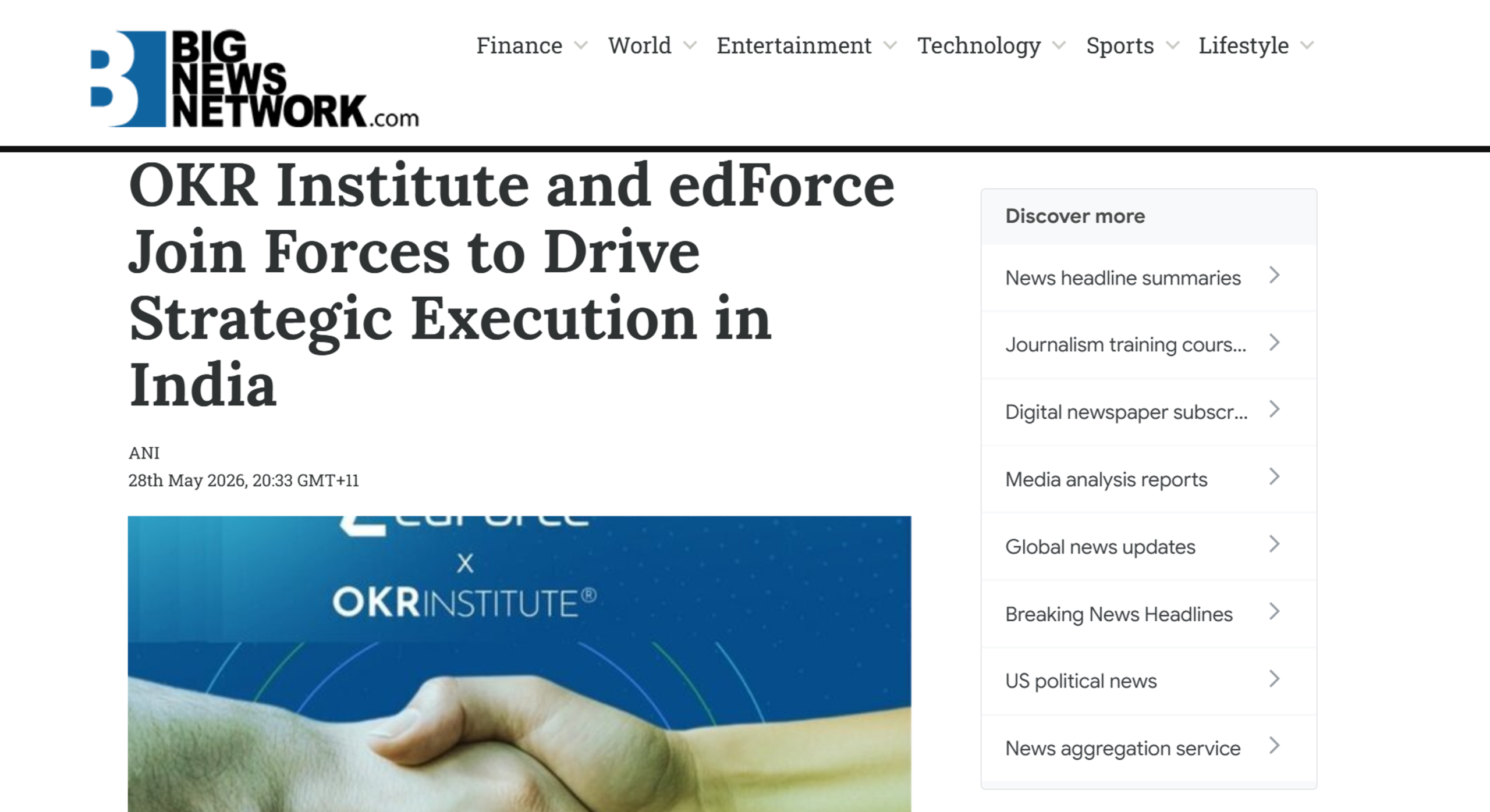 OKR Institute and edForce Join Forces to Drive Strategic Execution in India