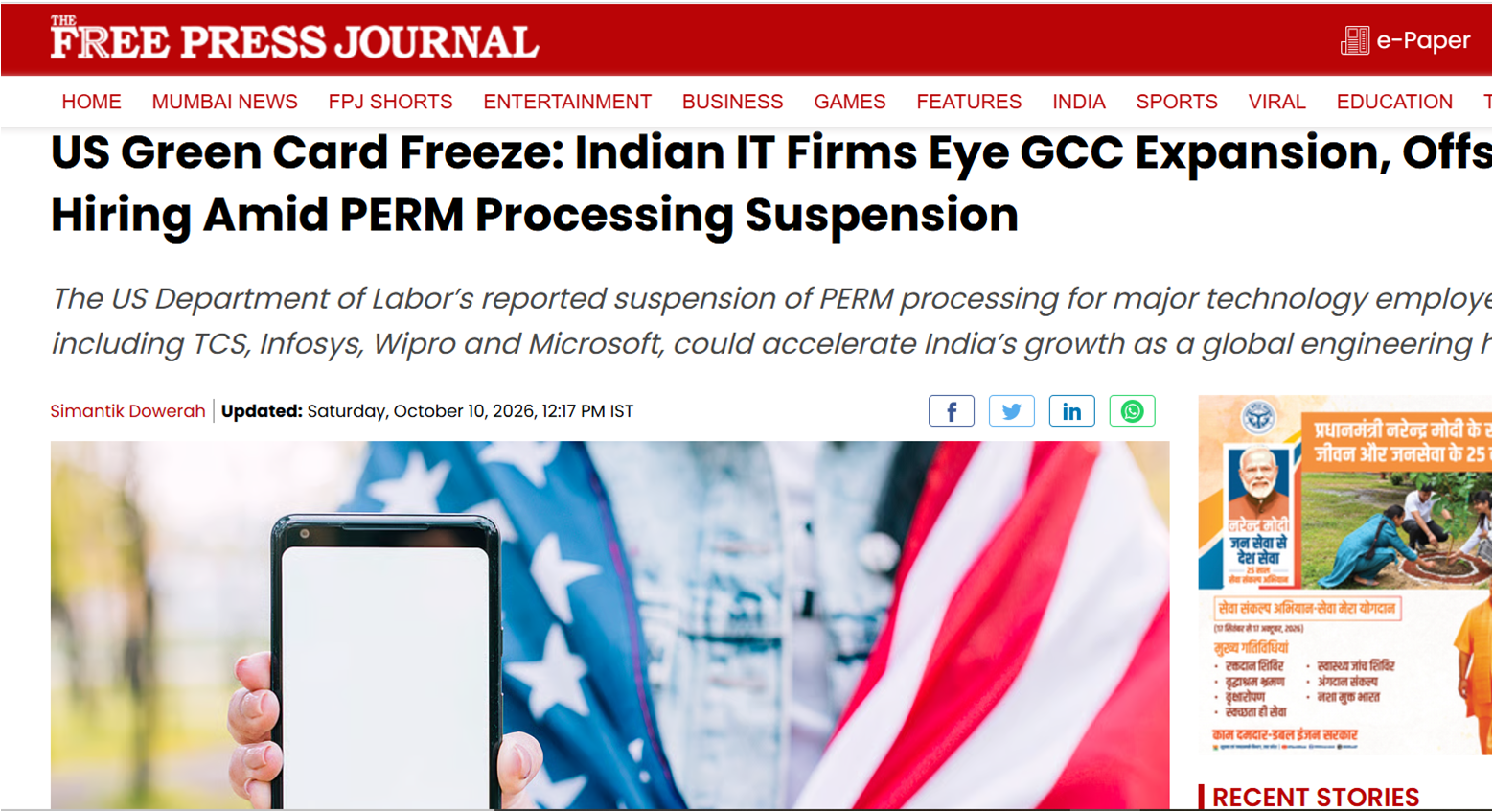 US Green Card Freeze: Indian IT Firms Eye GCC Expansion, Offshore Hiring Amid PERM Processing Suspension